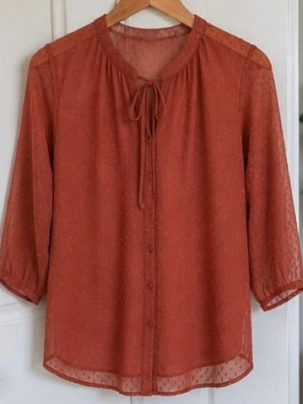 Women's Rust Dot Tie-Neck Blouse